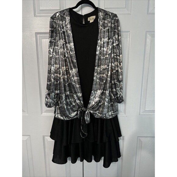 Risa Ann NY Womens Vintage Dress 80's‎ 90's size 18WP Black Silver Tiered Y2K - Picture 1 of 7